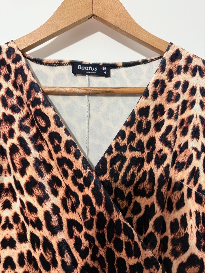 Kahverengi Leopar Desenli Midi Elbise - Görsel 3