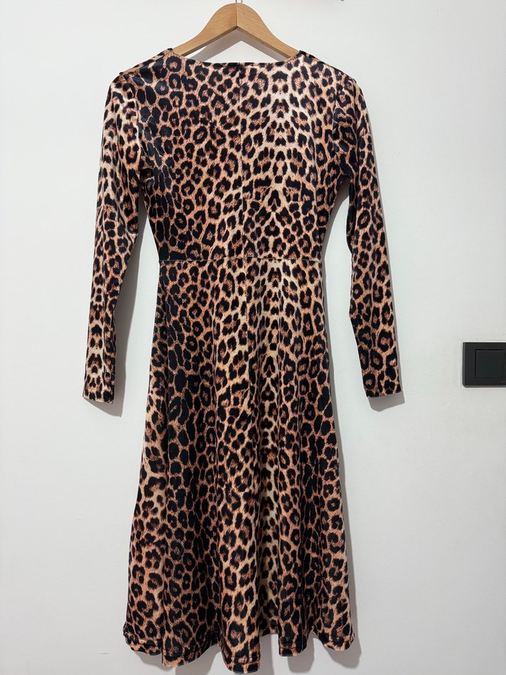 Kahverengi Leopar Desenli Midi Elbise - Görsel 4