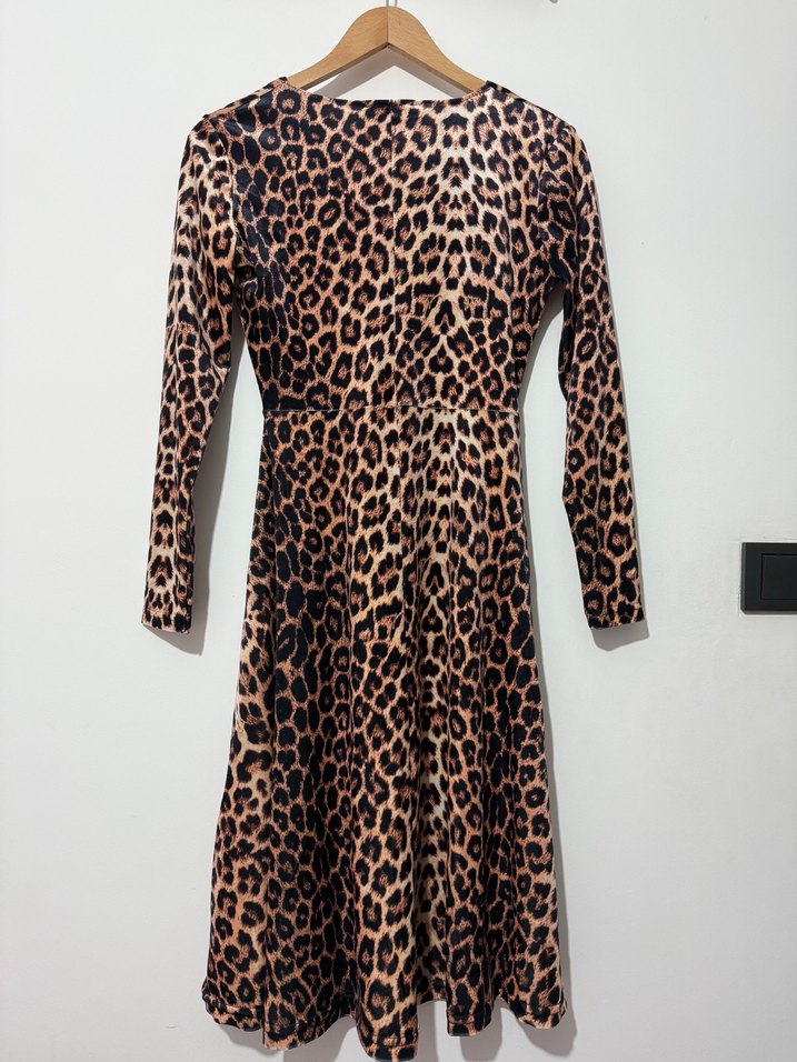 Kahverengi Leopar Desenli Midi Elbise - Görsel 5