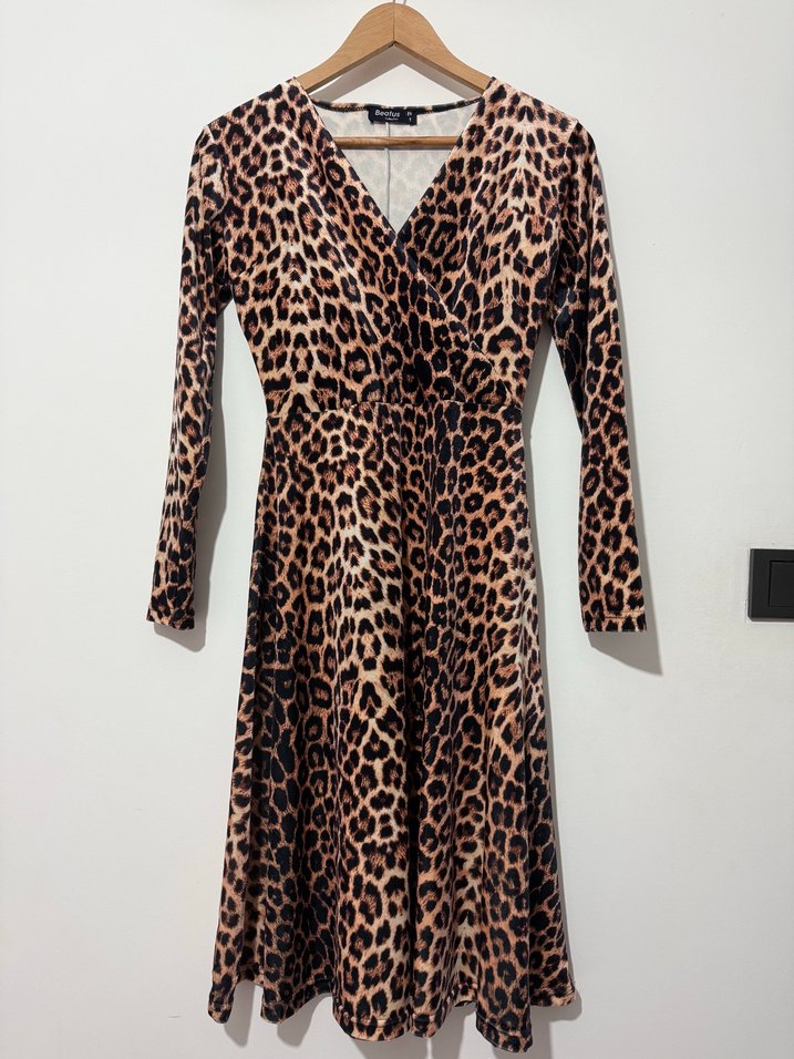 Kahverengi Leopar Desenli Midi Elbise - Görsel 2