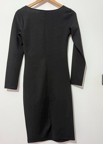 Uzun Kollu Siyah V Yaka Kalem Elbise - Görsel 4