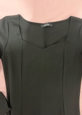 Uzun Kollu Siyah V Yaka Kalem Elbise - Görsel 5