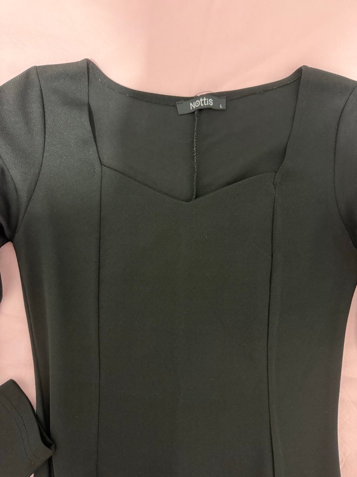 Uzun Kollu Siyah V Yaka Kalem Elbise - Görsel 5