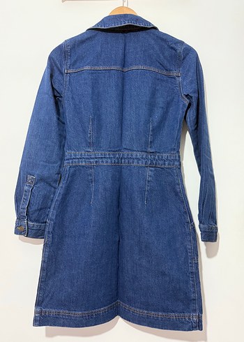 Düğmeli Lacivert Kadın Kot elbise - Görsel 5