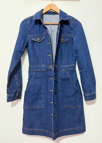 Düğmeli Lacivert Kadın Kot elbise - Görsel 3