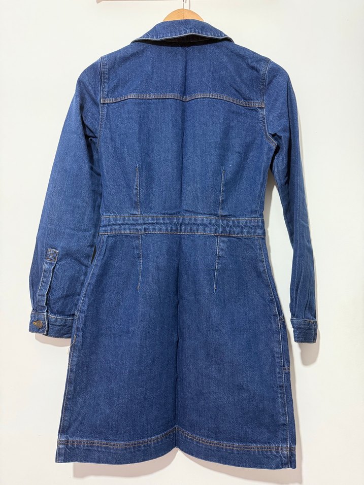 Düğmeli Lacivert Kadın Kot elbise - Görsel 5