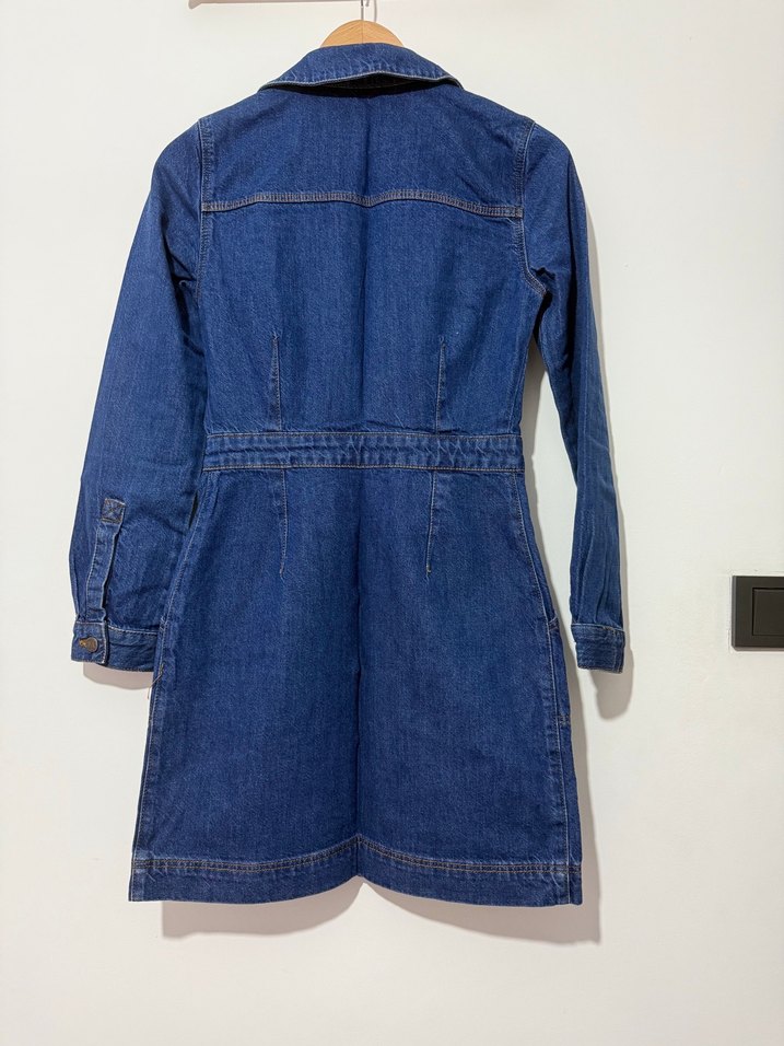 Düğmeli Lacivert Kadın Kot elbise - Görsel 4