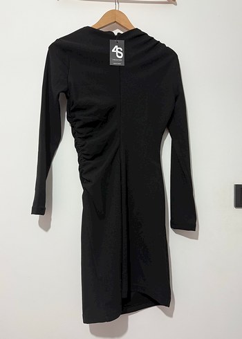 Siyah Uzun Kollu Drapeli Gotik Elbise - Görsel 6