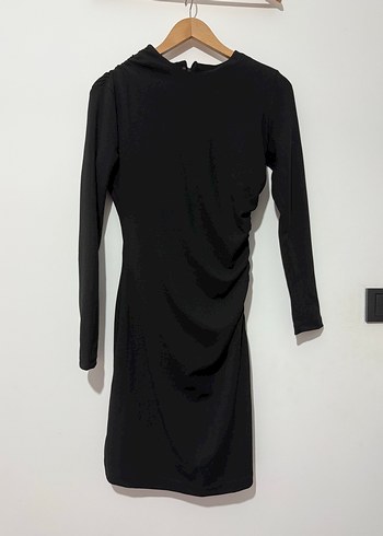 Siyah Uzun Kollu Drapeli Gotik Elbise - Görsel 7