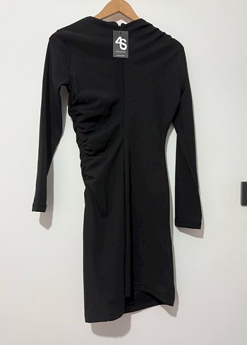 Siyah Uzun Kollu Drapeli Gotik Elbise - Görsel 4