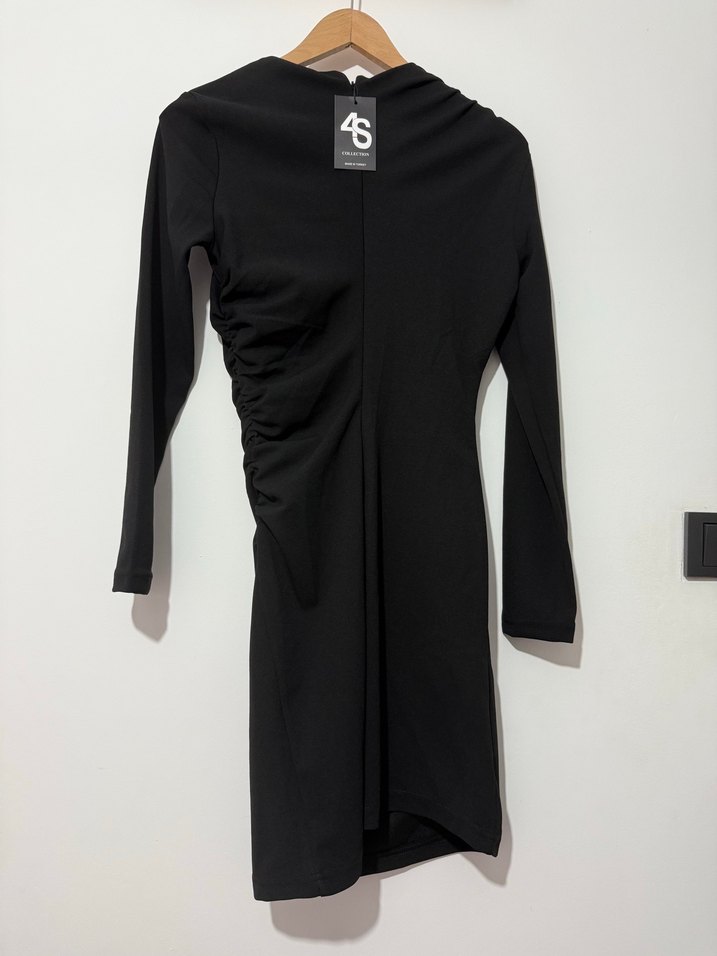 Siyah Uzun Kollu Drapeli Gotik Elbise - Görsel 5