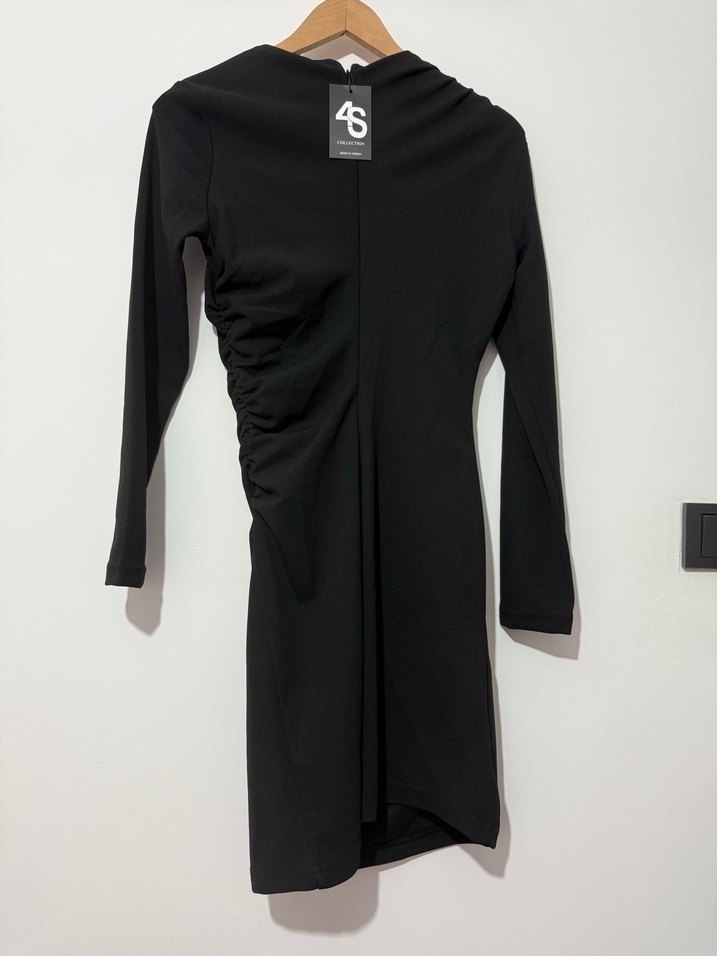 Siyah Uzun Kollu Drapeli Gotik Elbise - Görsel 4