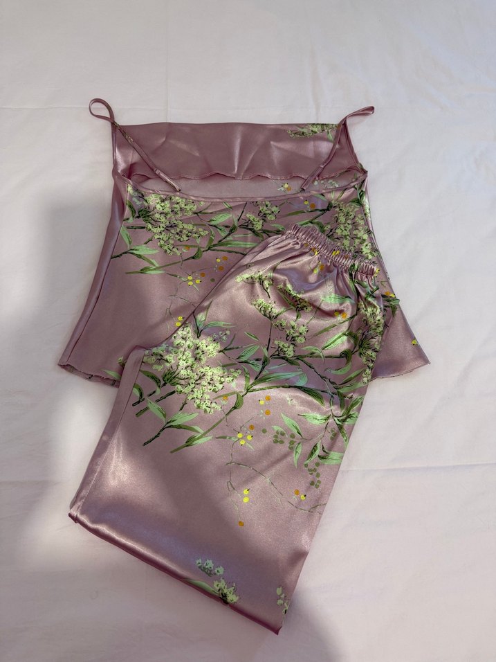 Pastel Mor Nakışlı Uzun Kadın Pijama Takımı - Görsel 2