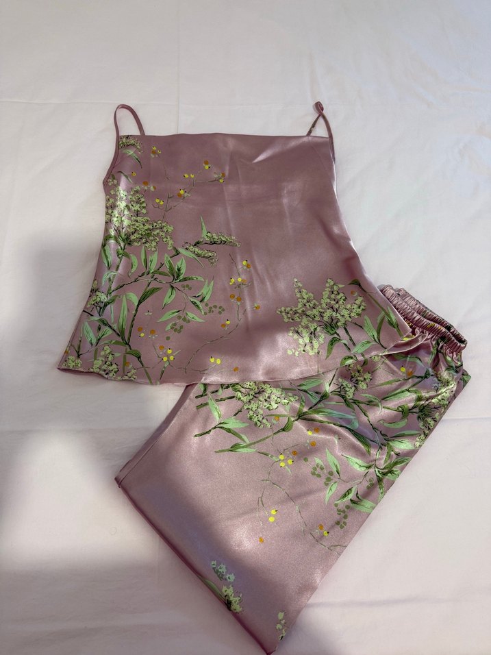 Pastel Mor Nakışlı Uzun Kadın Pijama Takımı - Görsel 4