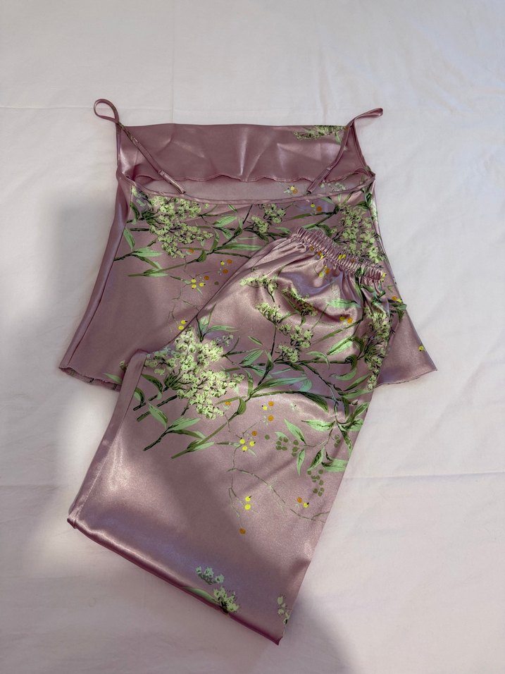 Pastel Mor Nakışlı Uzun Kadın Pijama Takımı - Görsel 3