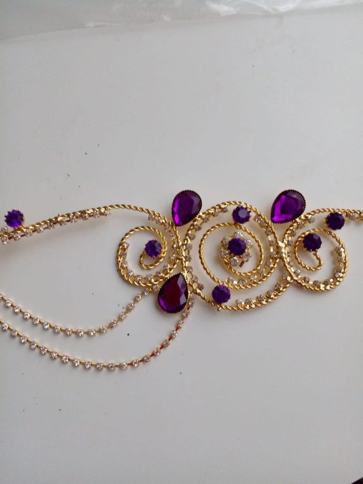 Mor Taşlı Zincir Detaylı Sac aksesuari - Görsel 2