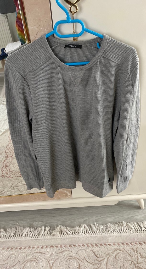 Gri Erkek Triko Uzun Kollu Sweatshirt - Görsel 2