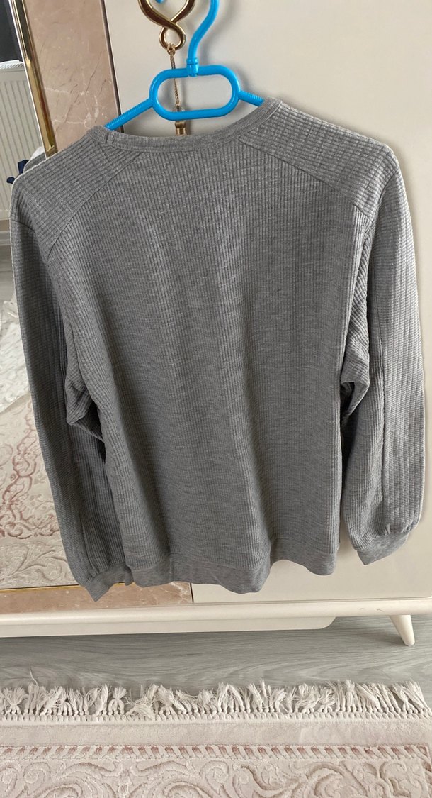 Gri Erkek Triko Uzun Kollu Sweatshirt - Görsel 5