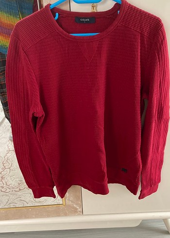 Erkek Koyu Kırmızı Örgü Salaş Kazak - Görsel 2