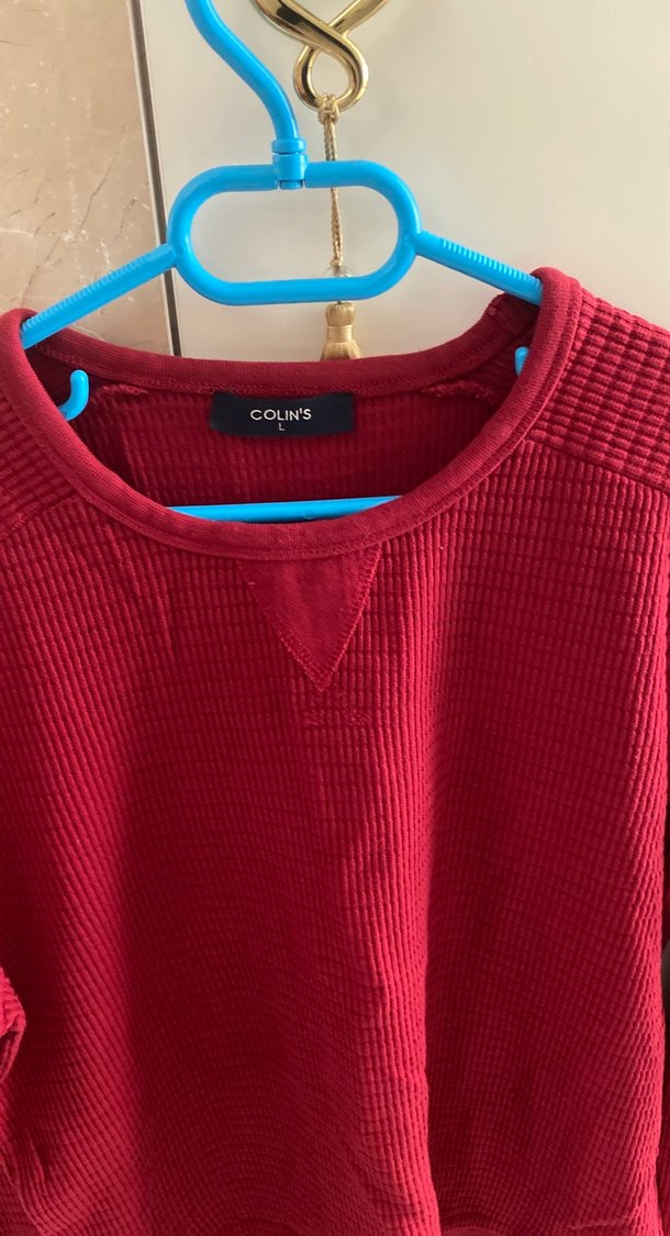 Erkek Koyu Kırmızı Örgü Salaş Kazak - Görsel 4