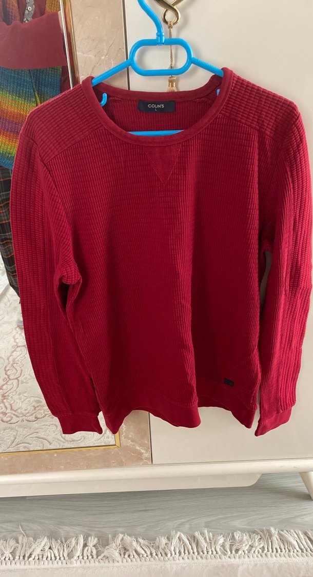 Erkek Koyu Kırmızı Örgü Salaş Kazak - Görsel 2