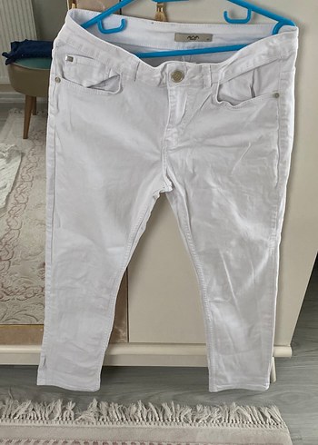 Beyaz Pamuklu Dar Kesim erkek  jean Pantolon - Görsel 2