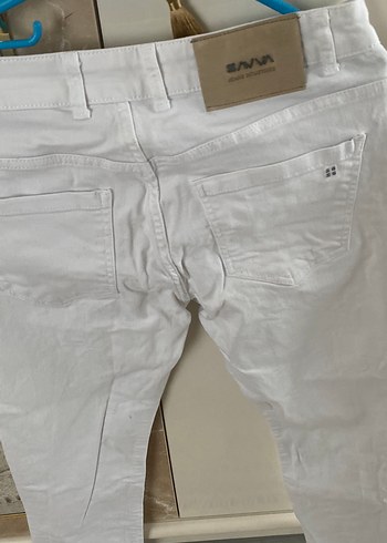 Beyaz Pamuklu Dar Kesim erkek  jean Pantolon - Görsel 5
