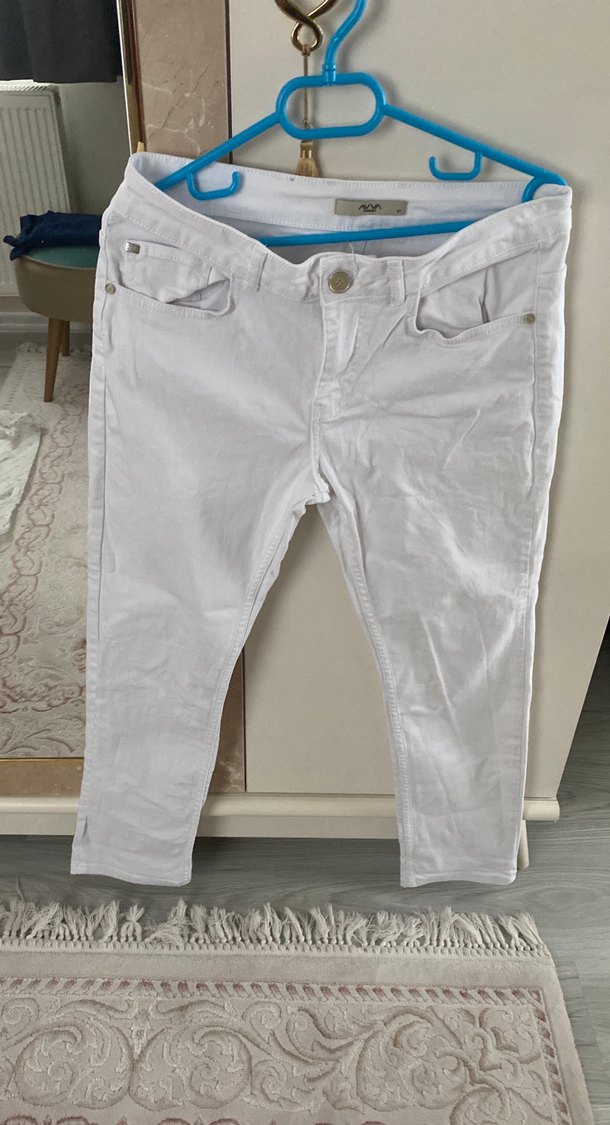 Beyaz Pamuklu Dar Kesim erkek  jean Pantolon - Görsel 2
