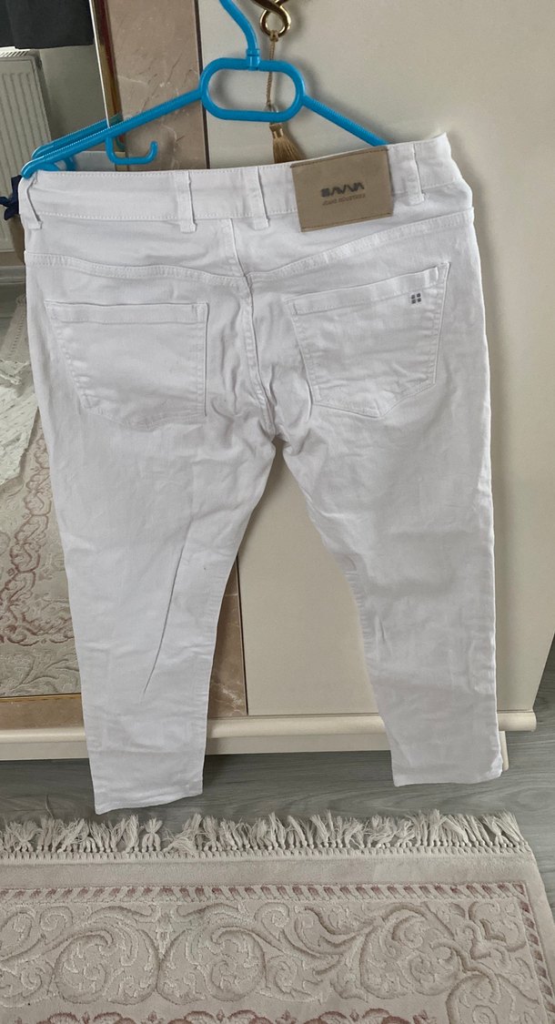 Beyaz Pamuklu Dar Kesim erkek  jean Pantolon - Görsel 4