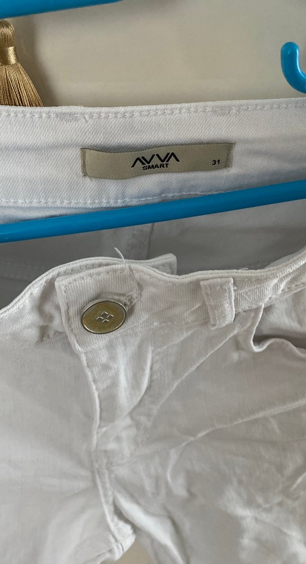 Beyaz Pamuklu Dar Kesim erkek  jean Pantolon - Görsel 3