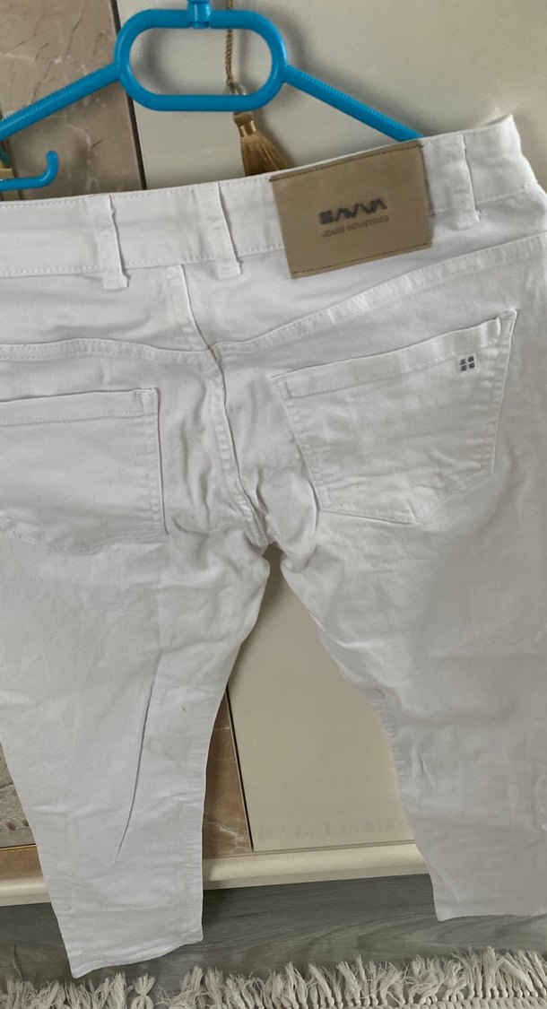 Beyaz Pamuklu Dar Kesim erkek  jean Pantolon - Görsel 5