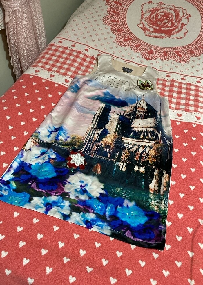 Çok renkli saten elbise özel tasarım elbise - Görsel 4