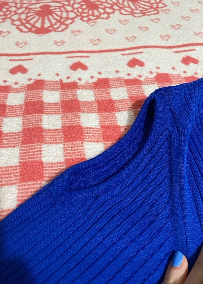 Omuz detaylı kazak saks mavisi - Görsel 4