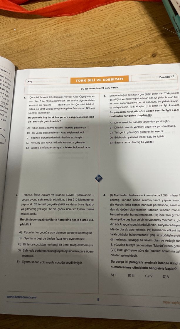 AYT Türk Dili ve Edebiyatı 10 Deneme Kitabı - Görsel 3