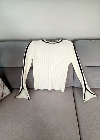Beyaz Fitilli Kadın Triko Kazak - Görsel 5