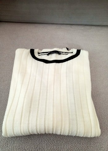 Beyaz Fitilli Kadın Triko Kazak - Görsel 2