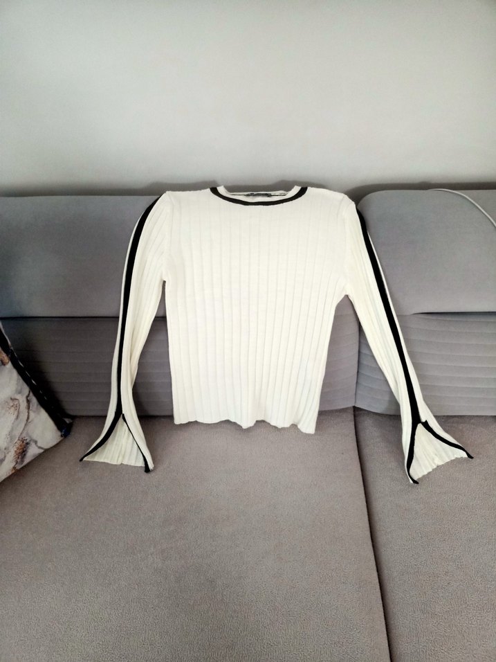 Beyaz Fitilli Kadın Triko Kazak - Görsel 5