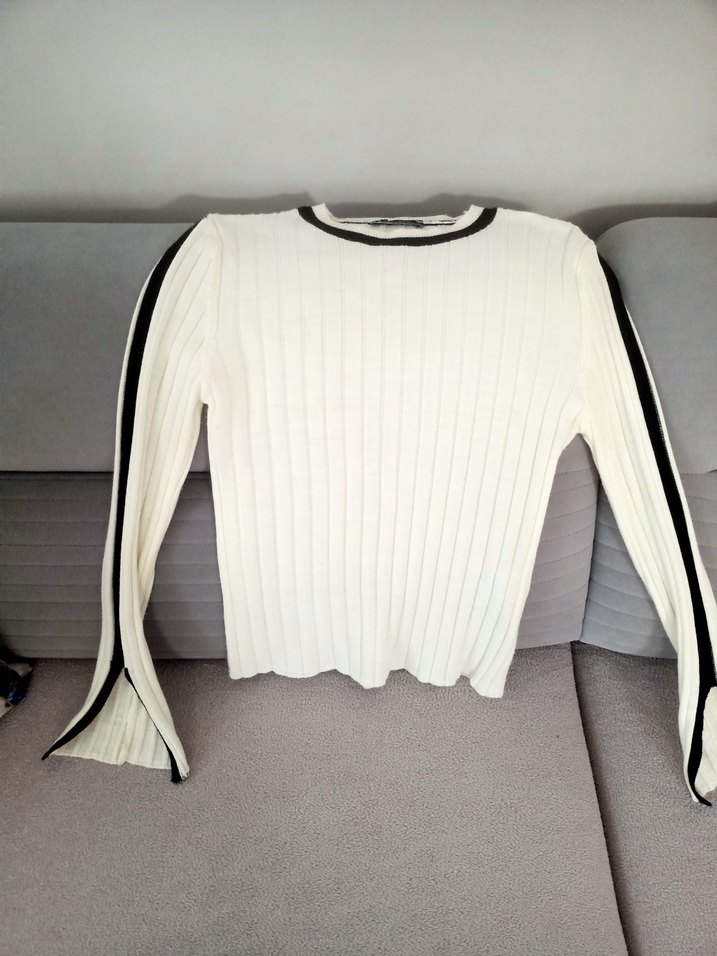 Beyaz Fitilli Kadın Triko Kazak - Görsel 4