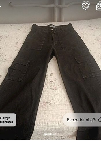 Kadın Siyah Bol Kesim Midi Boy Kot Pantolon - Görsel 2