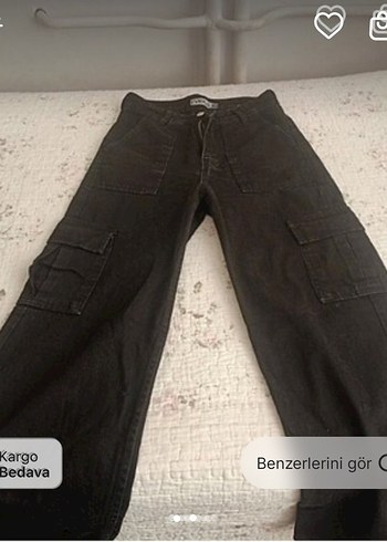 Kadın Siyah Bol Kesim Midi Boy Kot Pantolon - Görsel 3