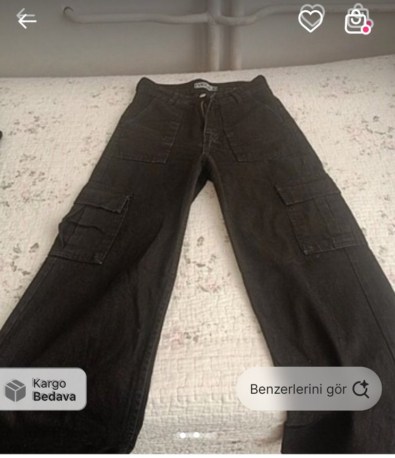 Kadın Siyah Bol Kesim Midi Boy Kot Pantolon - Görsel 2