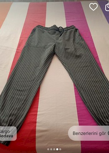 Gri Çizgili Kadın Kumaş Pantolon - Görsel 2