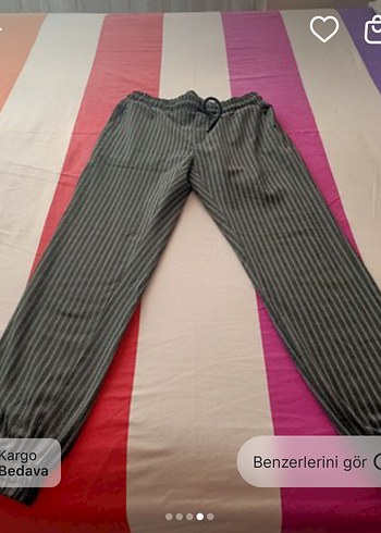 Gri Çizgili Kadın Kumaş Pantolon - Görsel 3