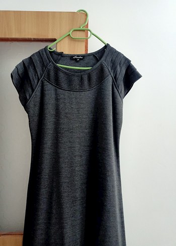 Gri Kolsuz Midi Triko Elbise - Görsel 3