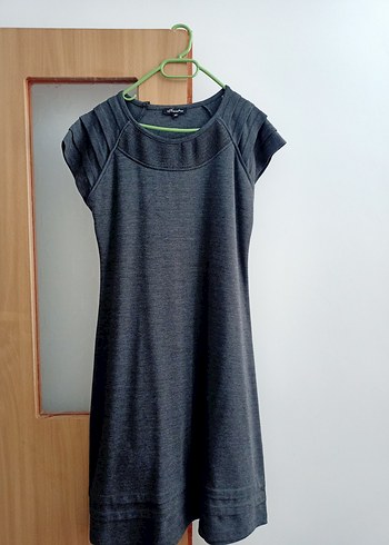 Gri Kolsuz Midi Triko Elbise - Görsel 4