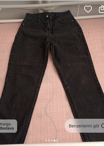 Siyah Rahat Kesim Midi Kadın Kot Pantolon - Görsel 3