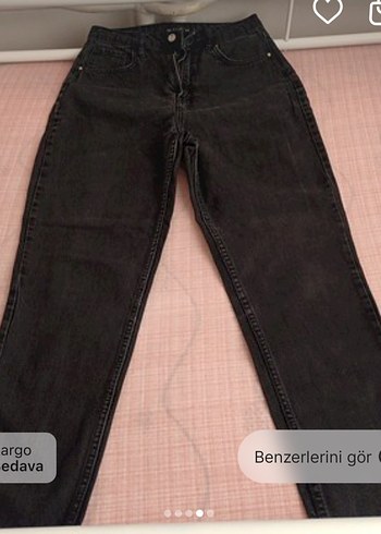 Siyah Rahat Kesim Midi Kadın Kot Pantolon - Görsel 2
