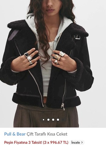 Pull&bear Kürklü Siyah Kadın Biker Ceket - Görsel 6