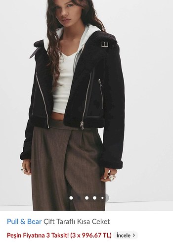 Pull&bear Kürklü Siyah Kadın Biker Ceket - Görsel 7