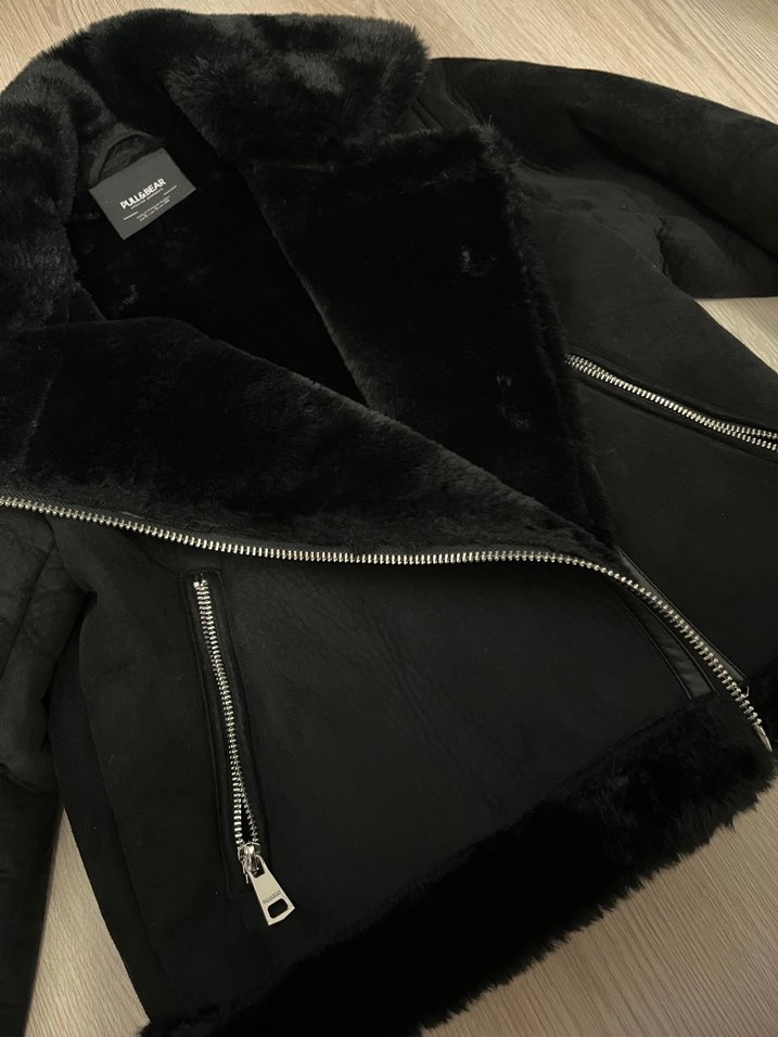 Pull&bear Kürklü Siyah Kadın Biker Ceket - Görsel 3